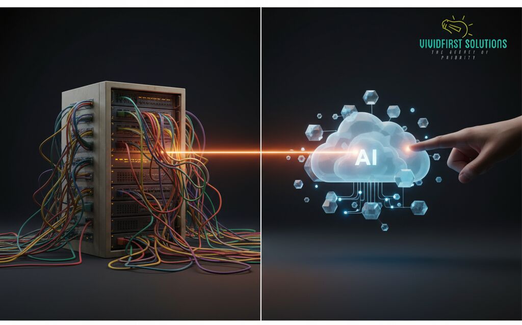 Legacy server infrastructure connected to an AI cloud platform