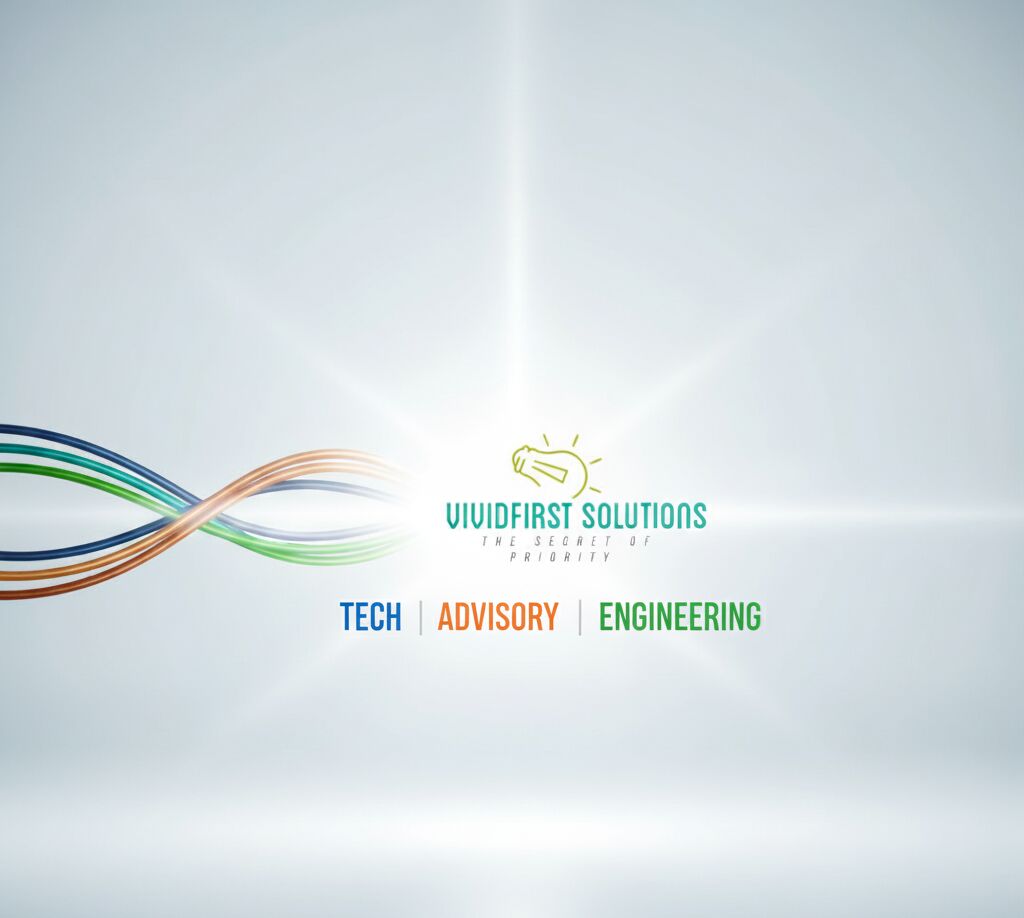 Vividfirst Solutions brand mark with its three service lines: tech, advisory, engineering