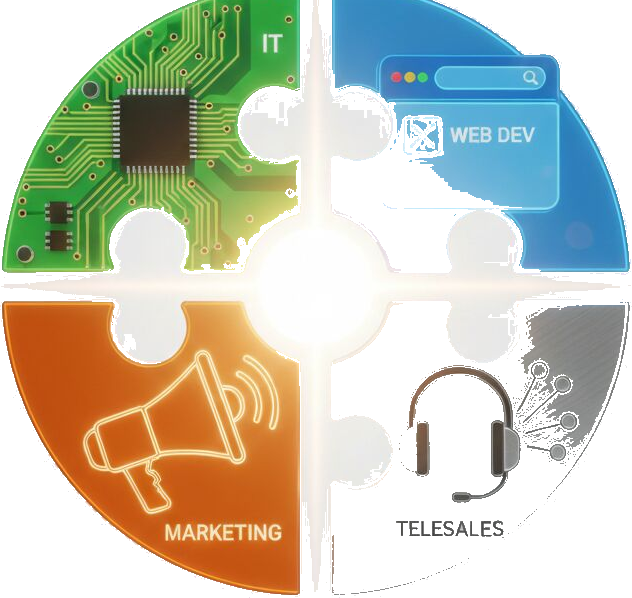The four Vividfirst Tech capabilities: IT, web development, marketing and telesales